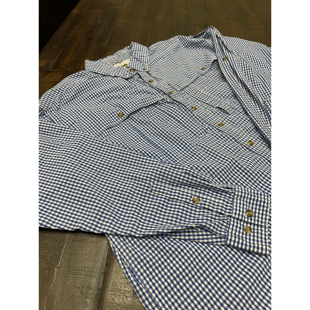 Drake Shirt Mens Large Blue Gingham Long Sleeve Button Up Fishing Lined Vented